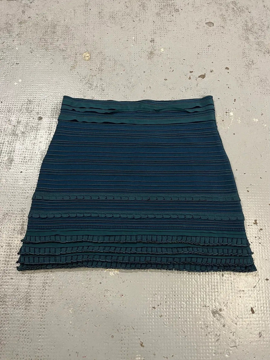 Roberto Cavalli Teal Wool Textured Blue Midi Skirt UlnIYDF 3