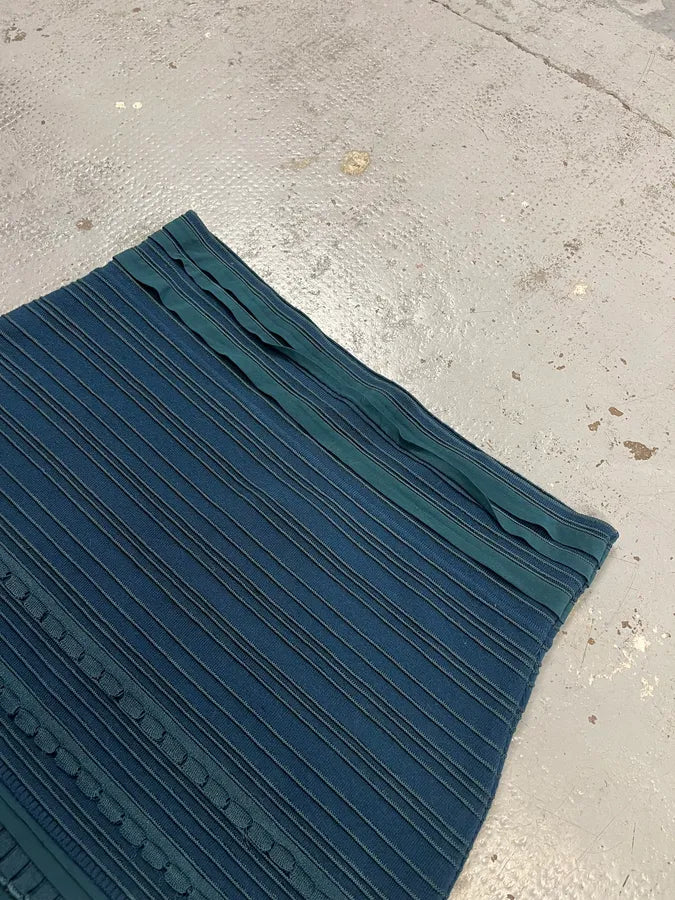 Roberto Cavalli Teal Wool Textured Blue Midi Skirt UlnIYDF 4