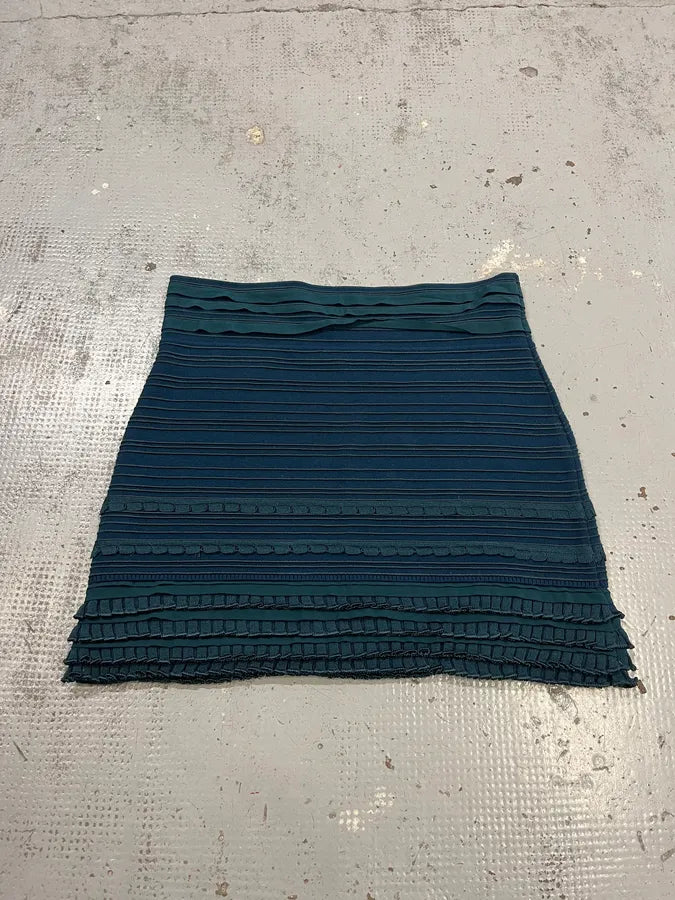 Roberto Cavalli Teal Wool Textured Blue Midi Skirt UlnIYDF 6