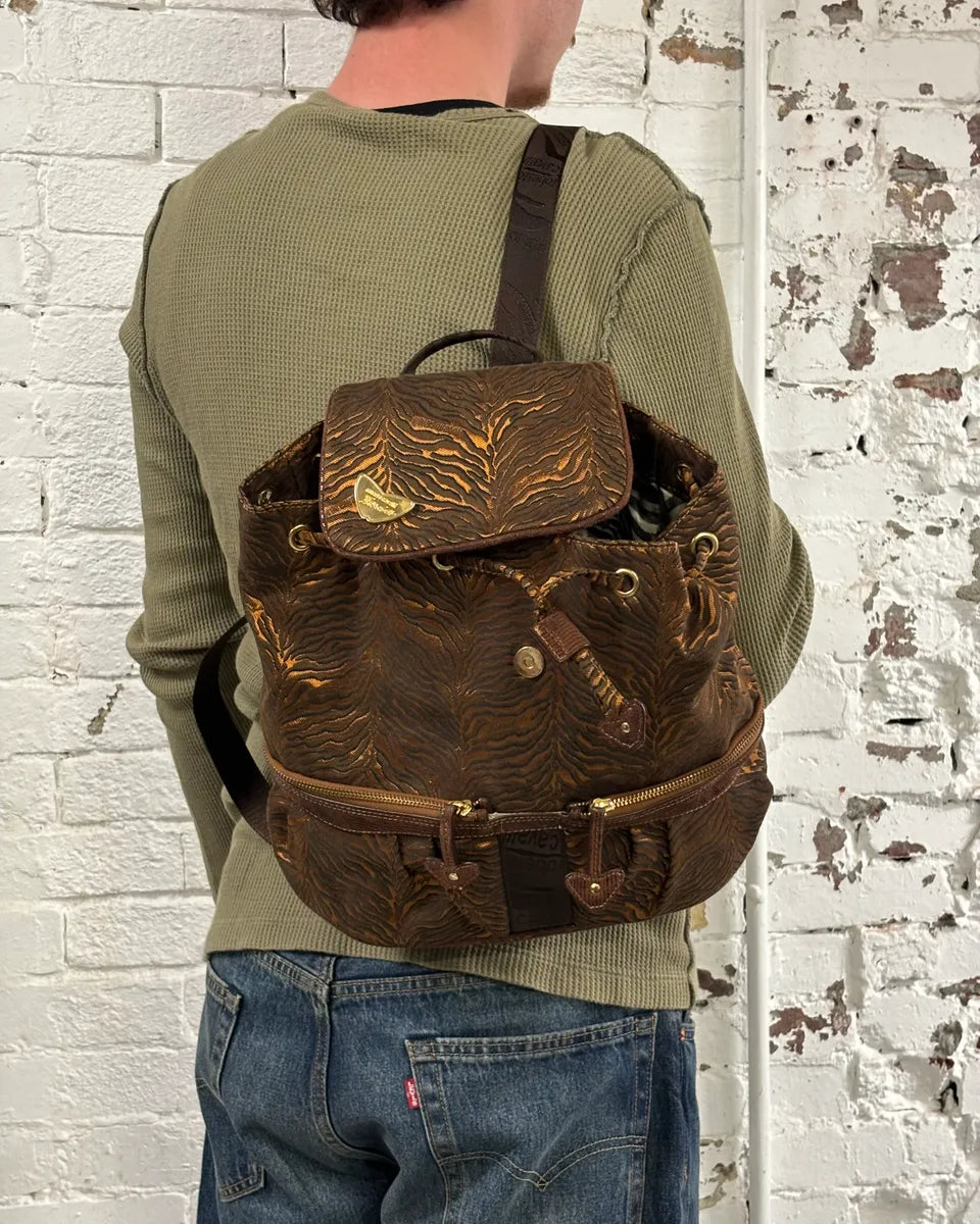 Roberto Cavalli Tiger Stripe Brown Jacquard Backpack BqKXikv 0