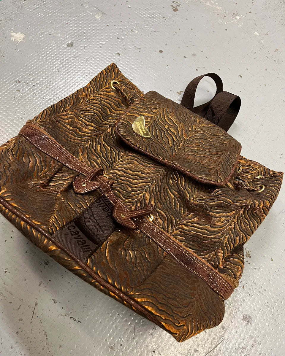Roberto Cavalli Tiger Stripe Brown Jacquard Backpack BqKXikv 3