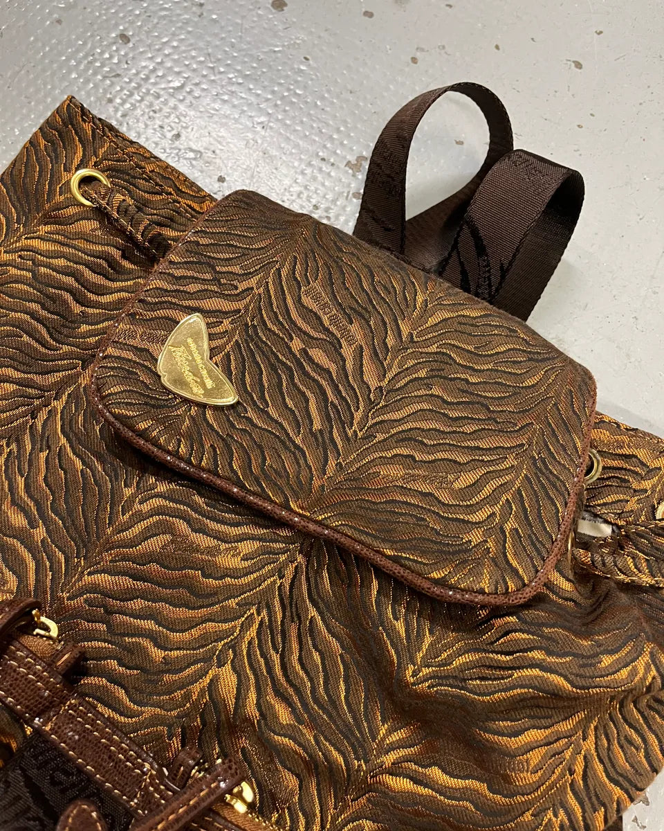 Roberto Cavalli Tiger Stripe Brown Jacquard Backpack BqKXikv 4