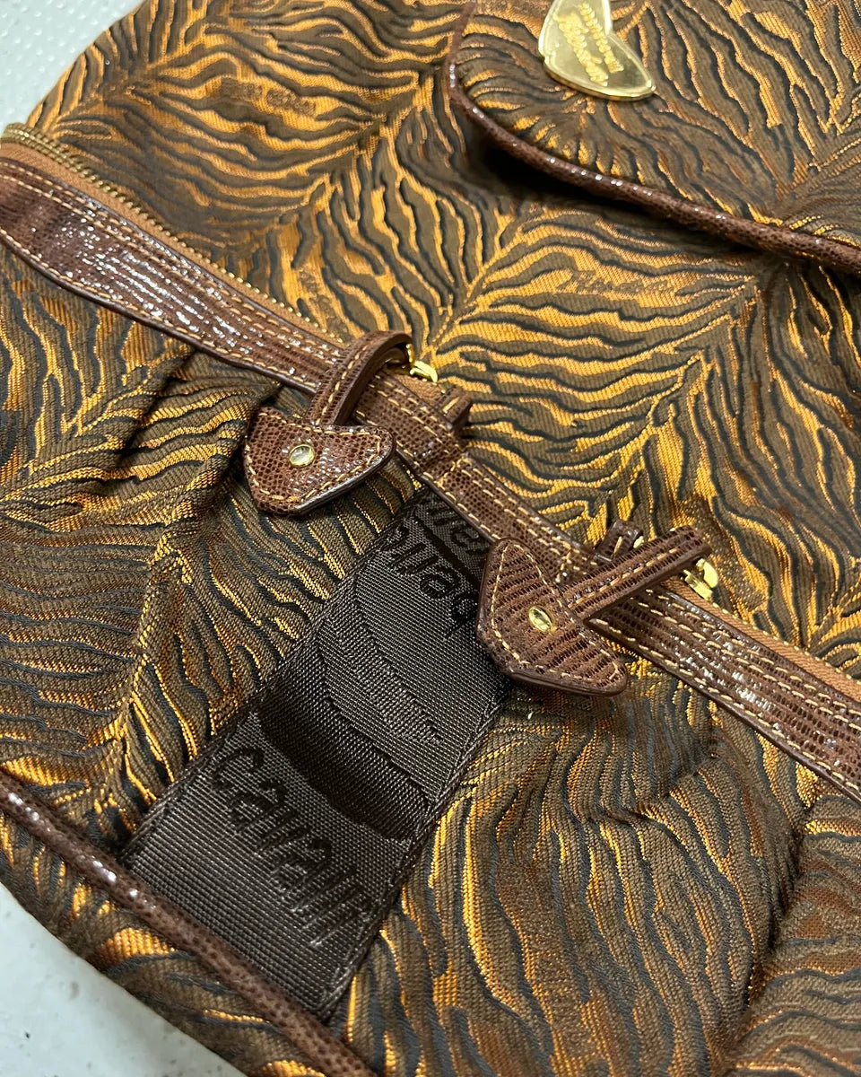 Roberto Cavalli Tiger Stripe Brown Jacquard Backpack BqKXikv 5