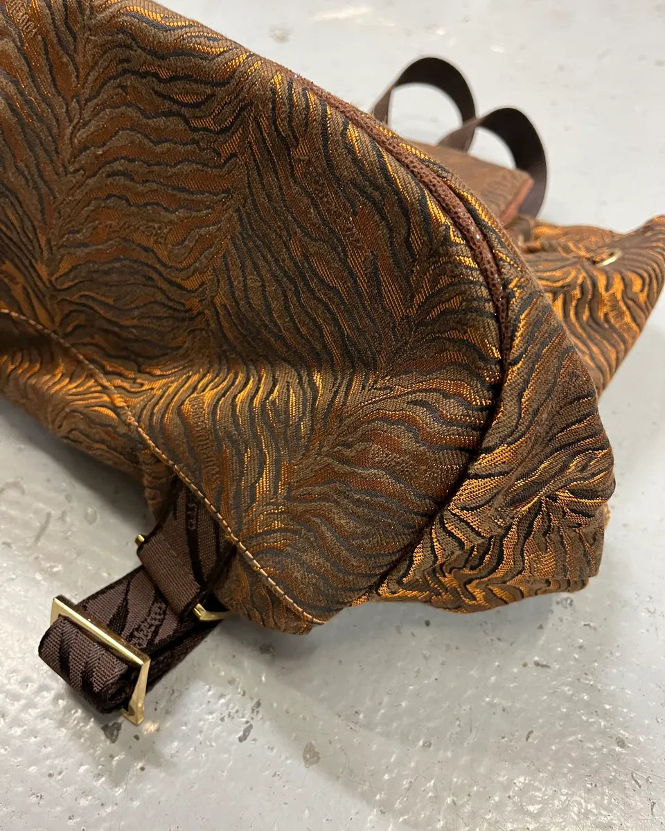 Roberto Cavalli Tiger Stripe Brown Jacquard Backpack BqKXikv 6