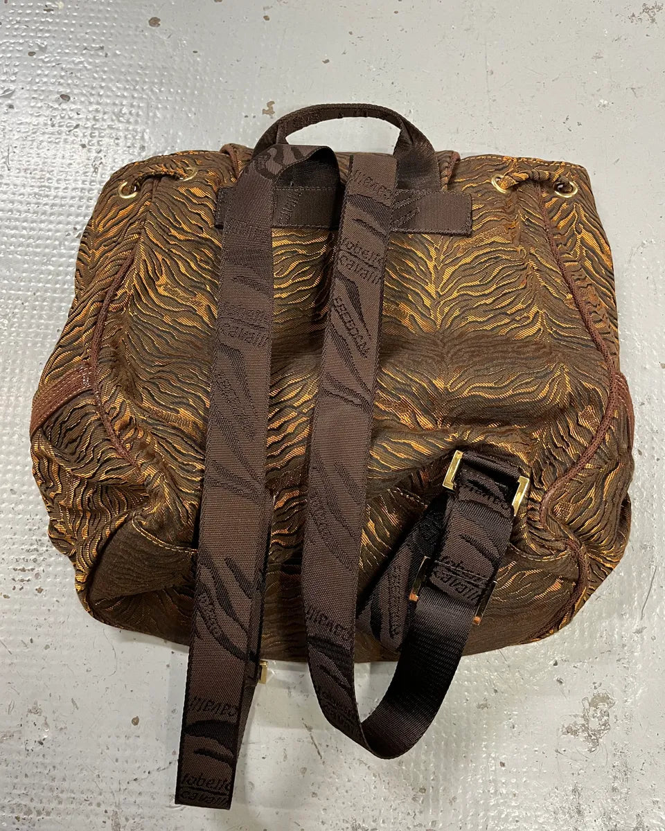 Roberto Cavalli Tiger Stripe Brown Jacquard Backpack BqKXikv 7