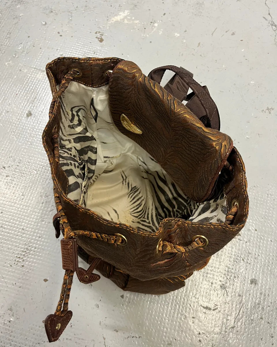 Roberto Cavalli Tiger Stripe Brown Jacquard Backpack BqKXikv 8