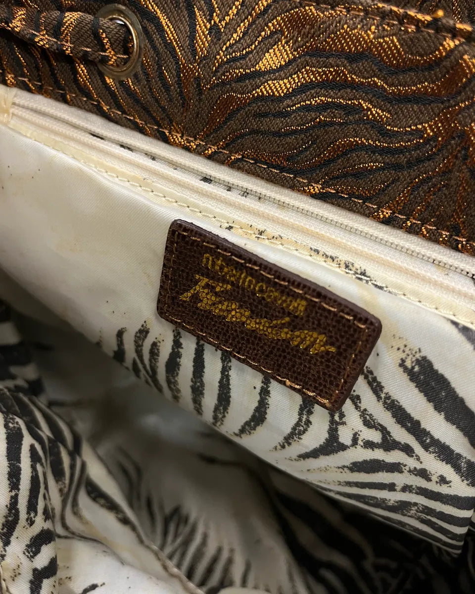 Roberto Cavalli Tiger Stripe Brown Jacquard Backpack BqKXikv 9