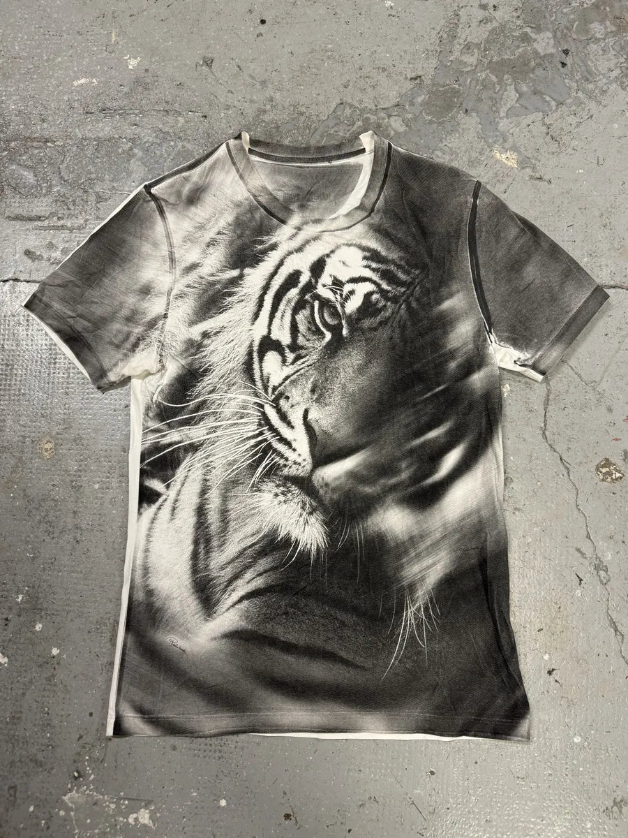 Roberto Cavalli Tiger White & Grey Tee-Shirt (S/M) vFMXdbX 0