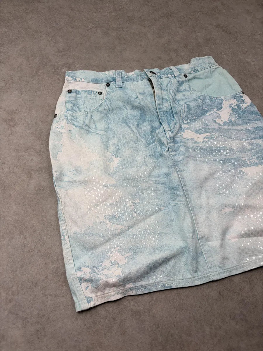 AW1996 Roberto Cavalli Turquoise Denim Ocean Textured Skirt SEptDWc 4