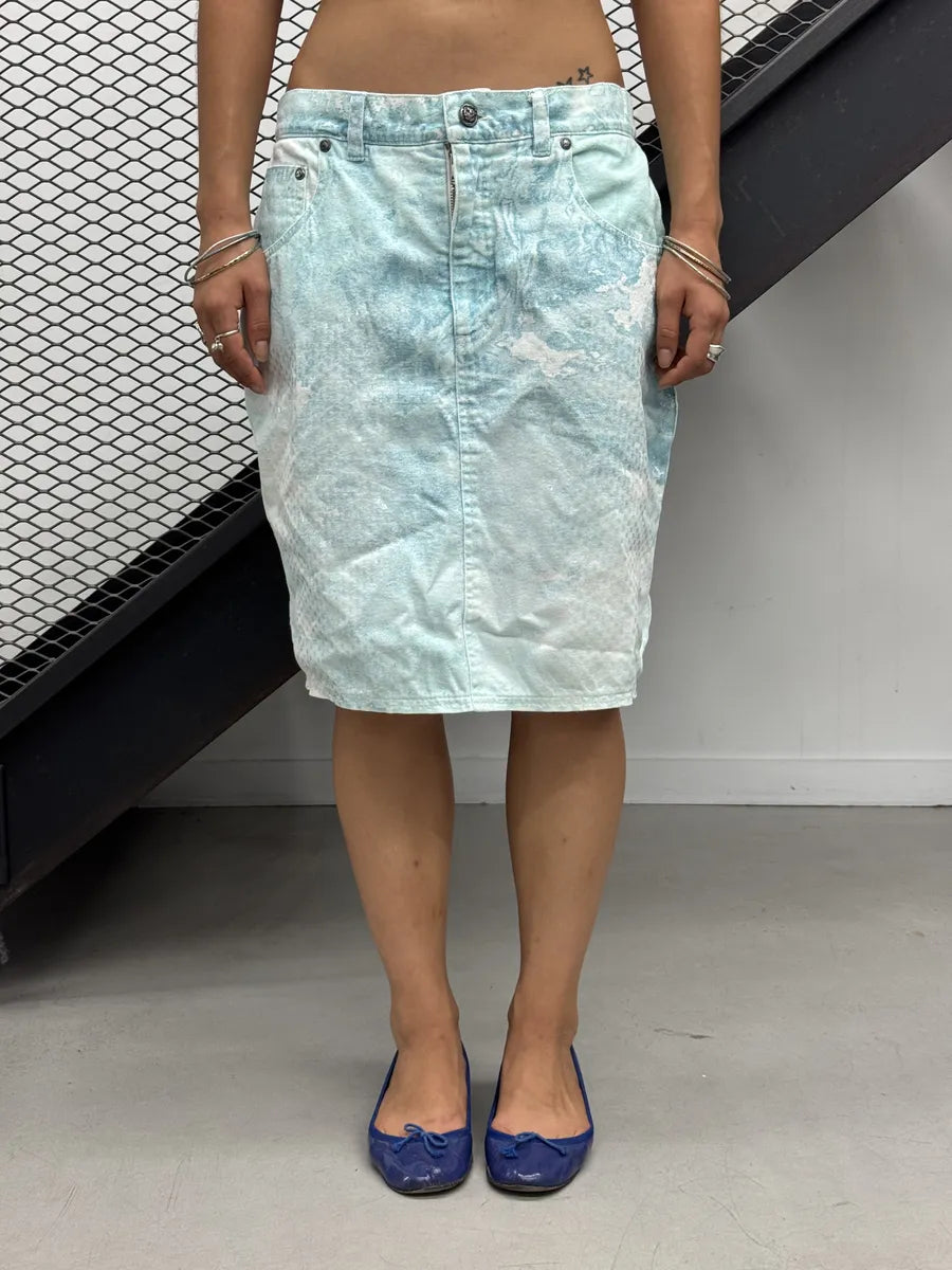AW1996 Roberto Cavalli Turquoise Denim Ocean Textured Skirt SEptDWc 0