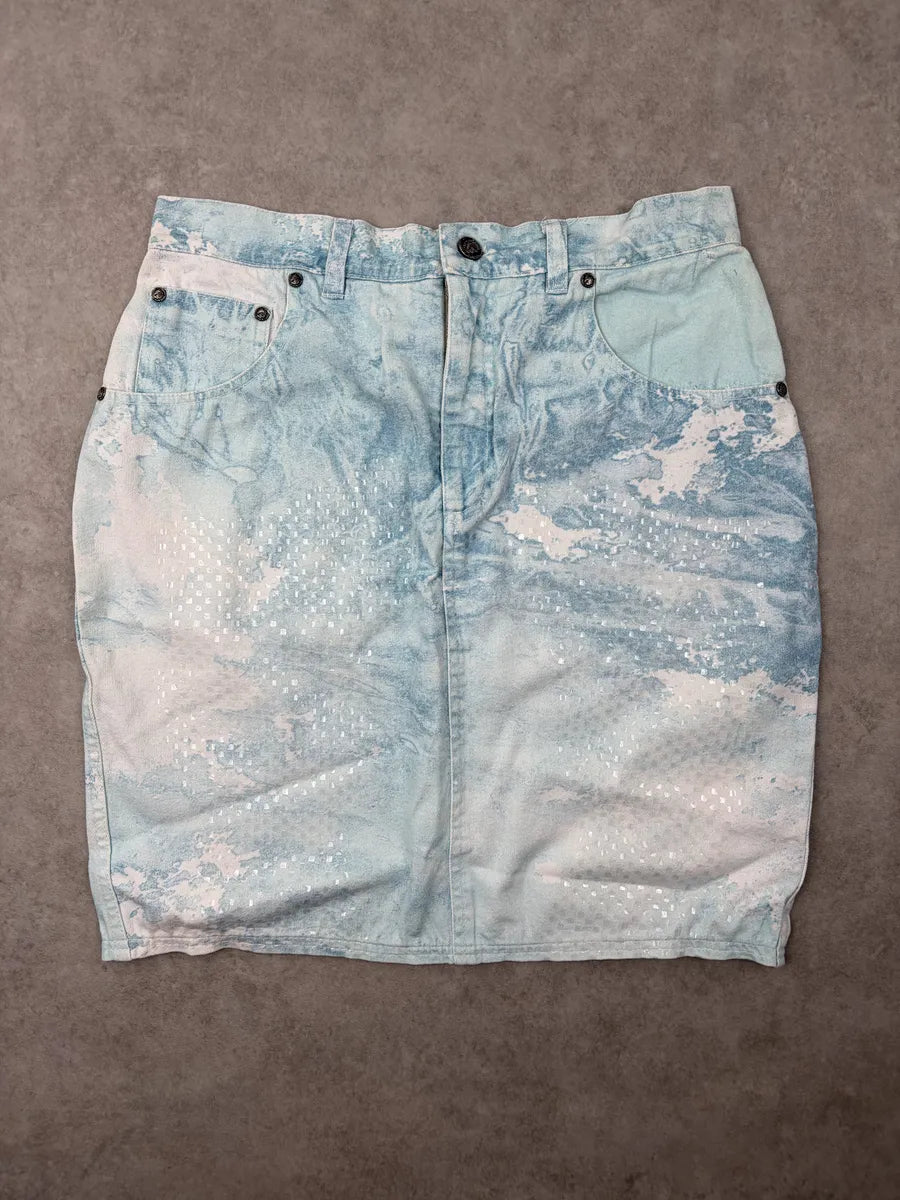 AW1996 Roberto Cavalli Turquoise Denim Ocean Textured Skirt SEptDWc 1