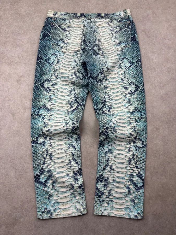 2000s Roberto Cavalli Turquoise Python Scales Pants aUMrYBV 5
