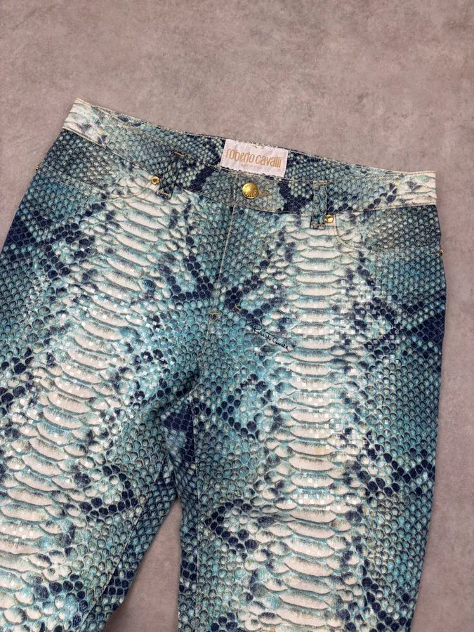 2000s Roberto Cavalli Turquoise Python Scales Pants aUMrYBV 4