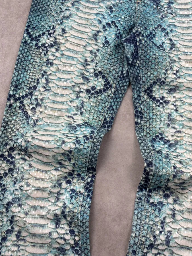 2000s Roberto Cavalli Turquoise Python Scales Pants aUMrYBV 9
