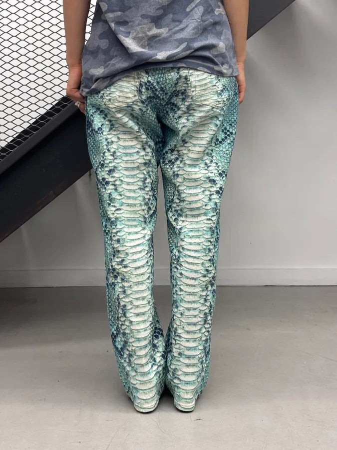 2000s Roberto Cavalli Turquoise Python Scales Pants aUMrYBV 3
