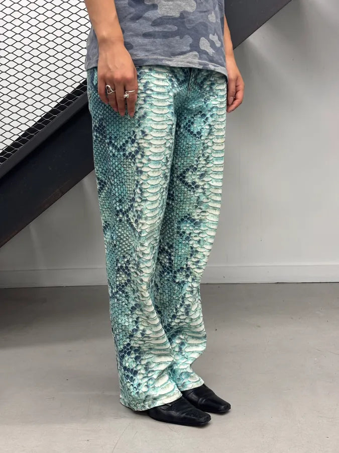 2000s Roberto Cavalli Turquoise Python Scales Pants aUMrYBV 2