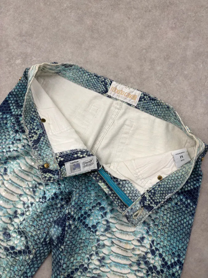 2000s Roberto Cavalli Turquoise Python Scales Pants aUMrYBV 8