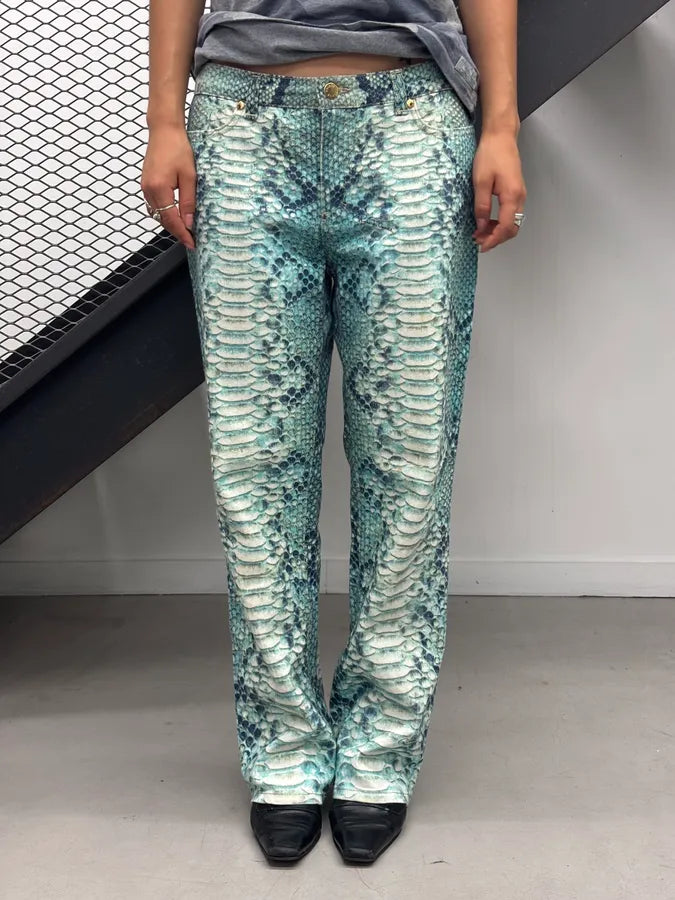 2000s Roberto Cavalli Turquoise Python Scales Pants aUMrYBV 1