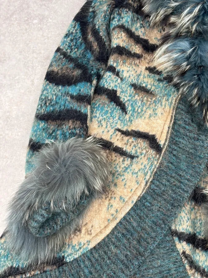 2000s Roberto Cavalli Turquoise Wool Abstract Savage Fur Coat IbdRxoP 8