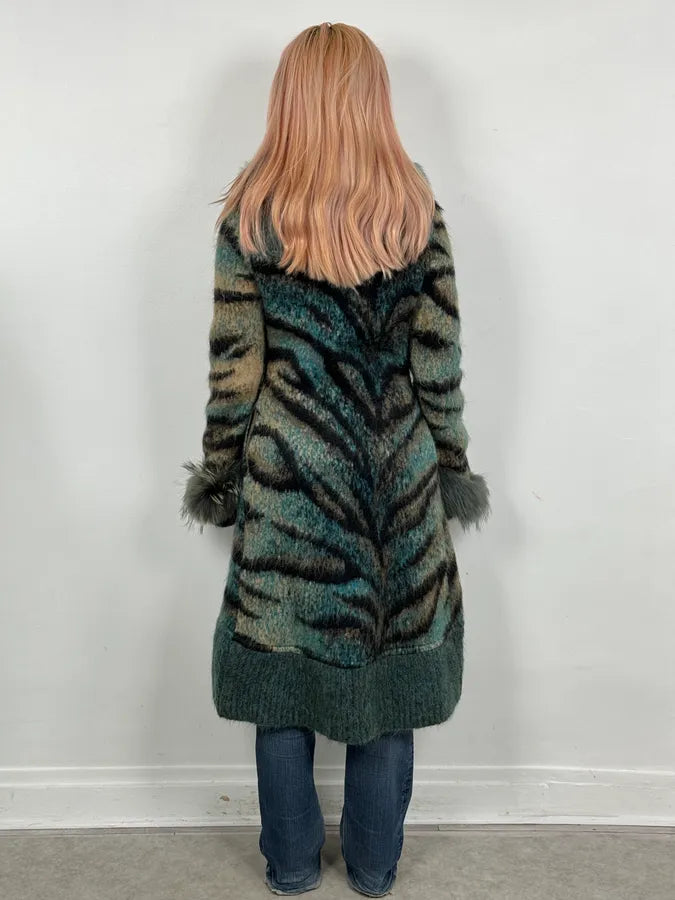 2000s Roberto Cavalli Turquoise Wool Abstract Savage Fur Coat IbdRxoP 2