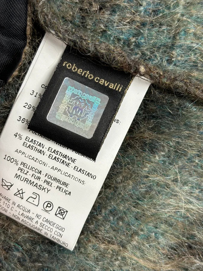 2000s Roberto Cavalli Turquoise Wool Abstract Savage Fur Coat IbdRxoP 10