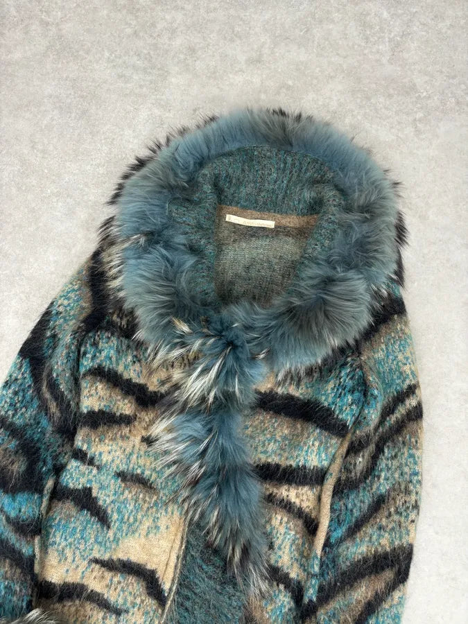 2000s Roberto Cavalli Turquoise Wool Abstract Savage Fur Coat IbdRxoP 3