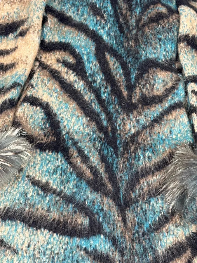 2000s Roberto Cavalli Turquoise Wool Abstract Savage Fur Coat IbdRxoP 6