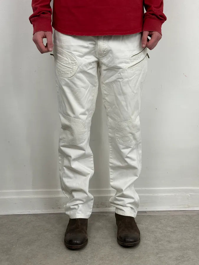 AW2003 Roberto Cavalli White Biker Chinos Pants MCmCjdo 0