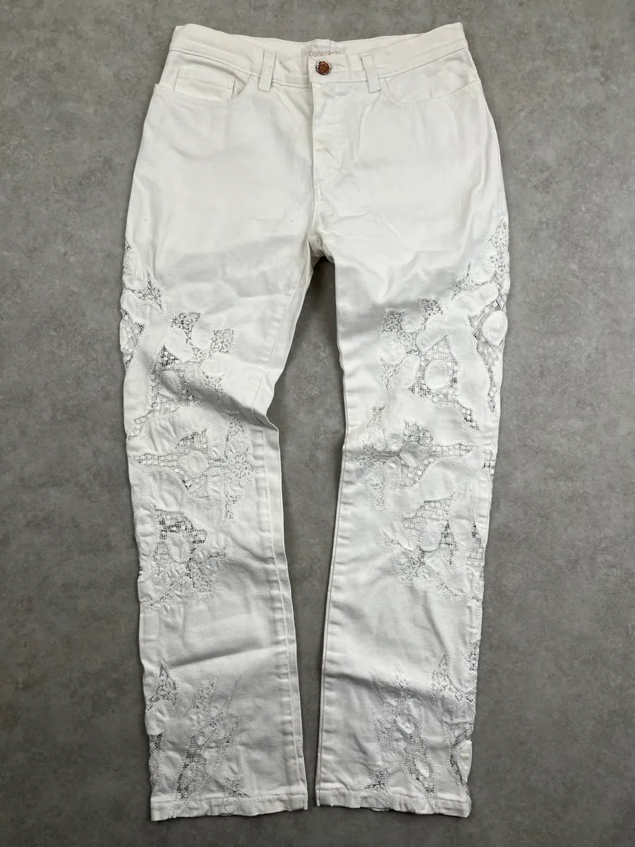 Roberto Cavalli White Pants Lace Insert Jeans valtLuZ 0