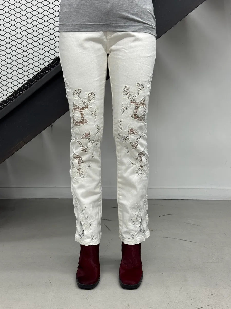 Roberto Cavalli White Pants Lace Insert Jeans valtLuZ 1