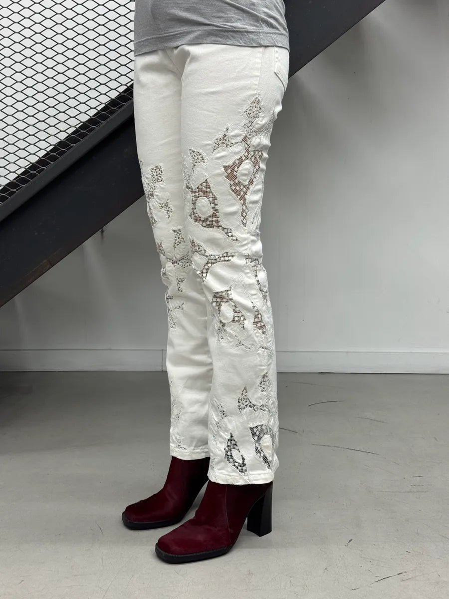 Roberto Cavalli White Pants Lace Insert Jeans valtLuZ 2