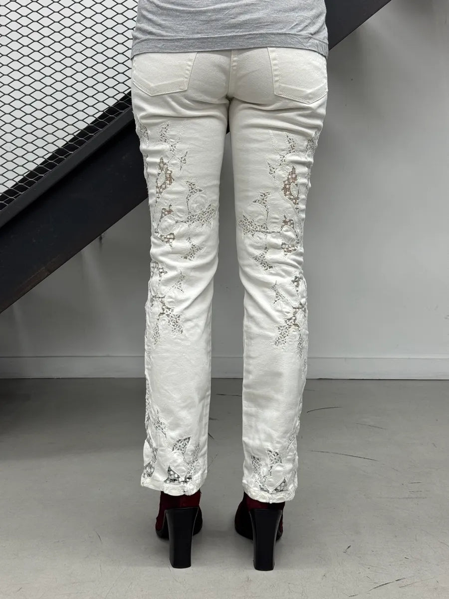 Roberto Cavalli White Pants Lace Insert Jeans valtLuZ 4