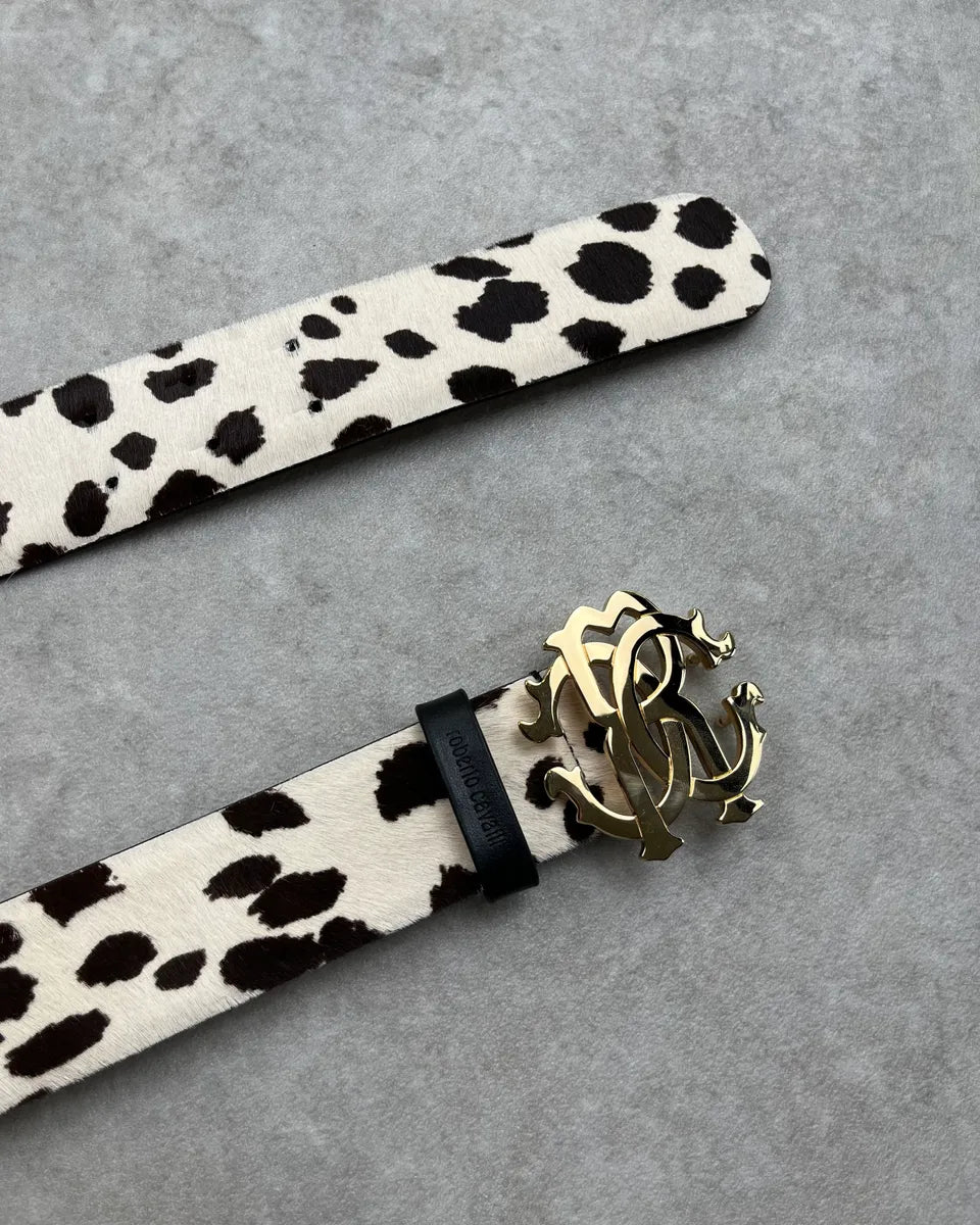 Roberto Cavalli White Pony Hair Cow Print Leather Belt oHDmxpr 3