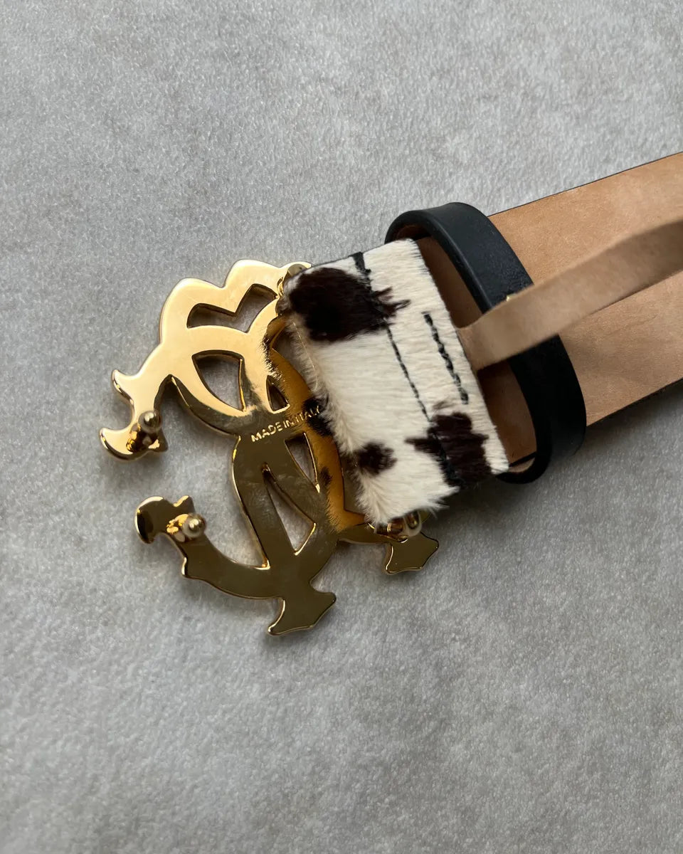 Roberto Cavalli White Pony Hair Cow Print Leather Belt oHDmxpr 6