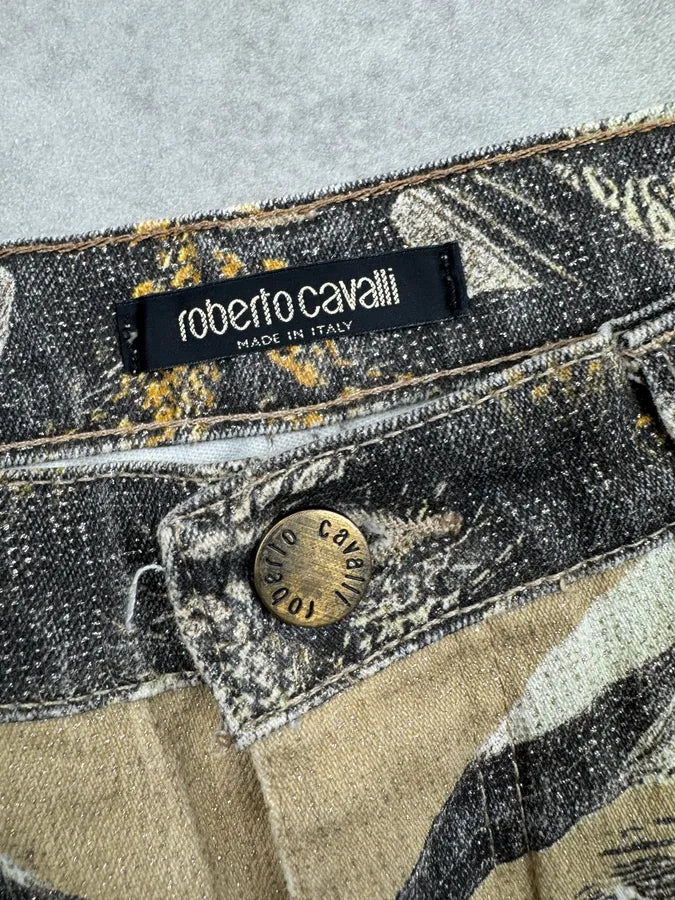 2000s Roberto Cavalli Yellow & Grey Feather Trompe LOeil Pants uoUOpoM 7