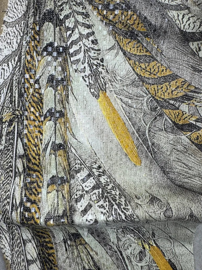 2000s Roberto Cavalli Yellow & Grey Feather Trompe LOeil Pants uoUOpoM 10
