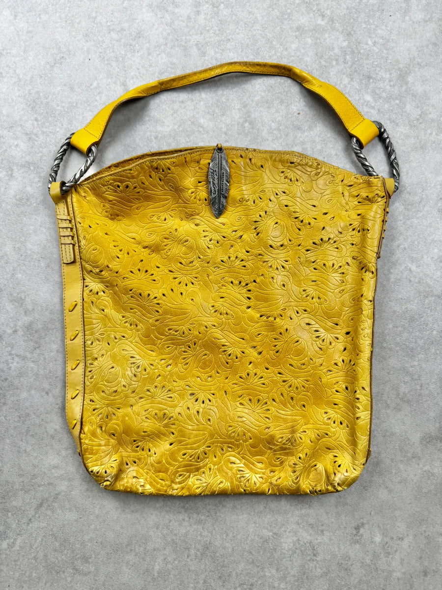 Roberto Cavalli Yellow Flower Pattern Feather Shoulder Bag CadQwhj 0