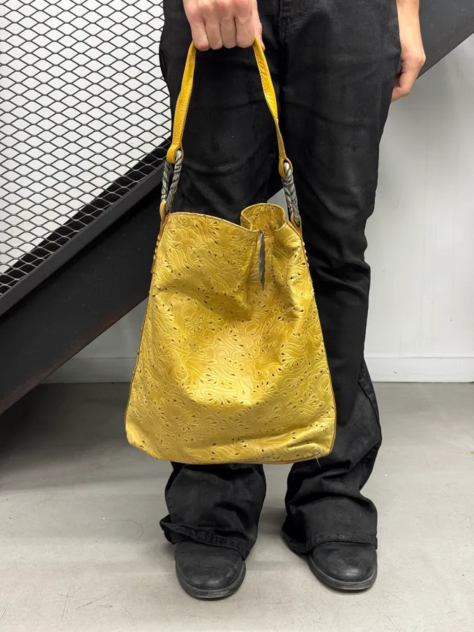 Roberto Cavalli Yellow Flower Pattern Feather Shoulder Bag CadQwhj 2