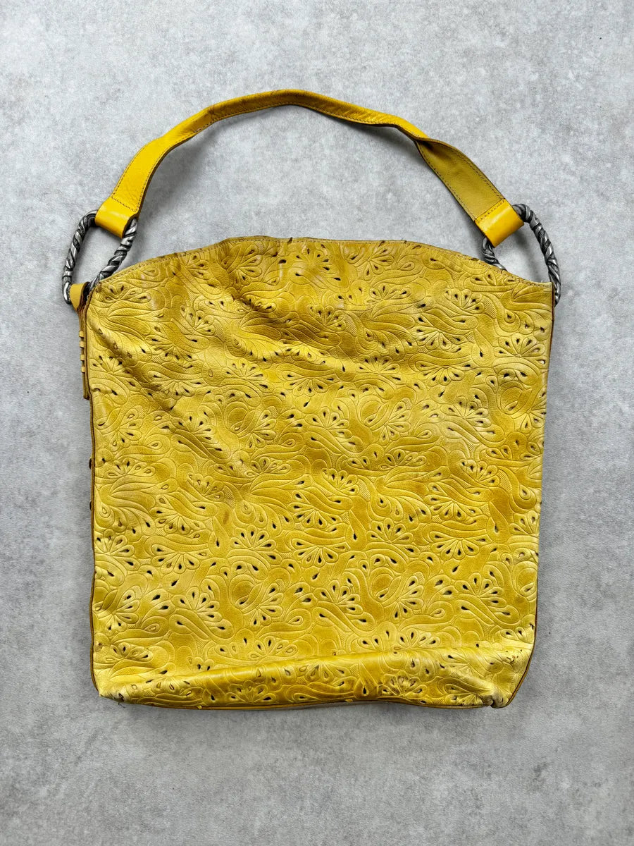 Roberto Cavalli Yellow Flower Pattern Feather Shoulder Bag CadQwhj 1