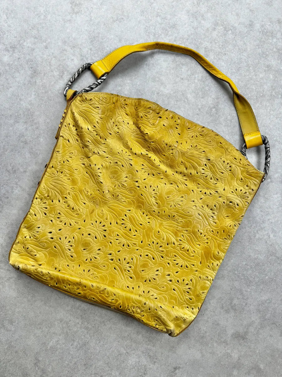 Roberto Cavalli Yellow Flower Pattern Feather Shoulder Bag CadQwhj 6
