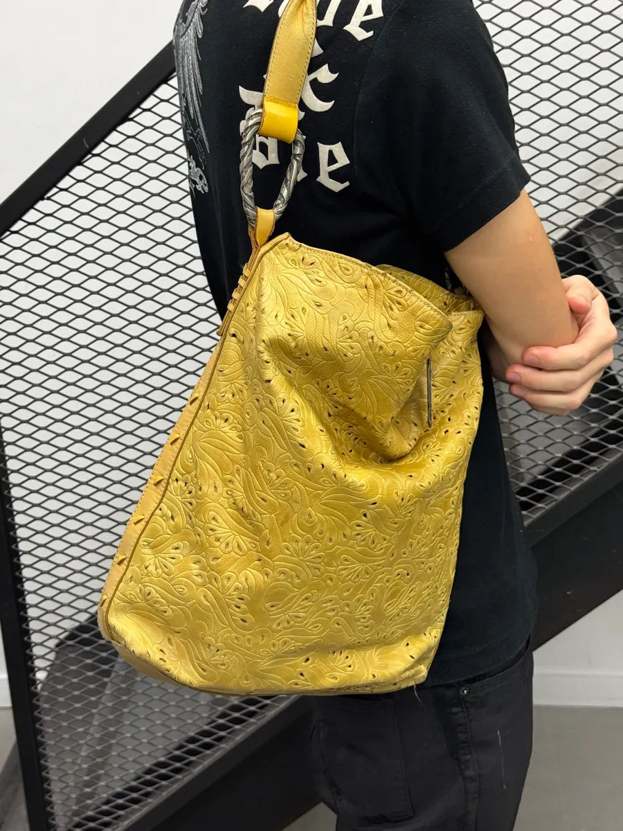 Roberto Cavalli Yellow Flower Pattern Feather Shoulder Bag CadQwhj 3