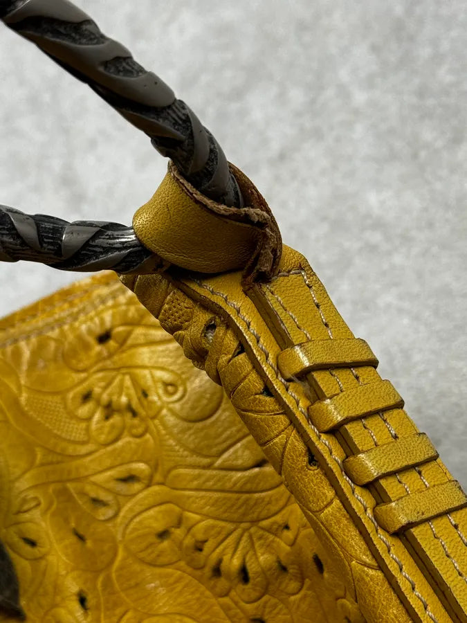 Roberto Cavalli Yellow Flower Pattern Feather Shoulder Bag CadQwhj 9