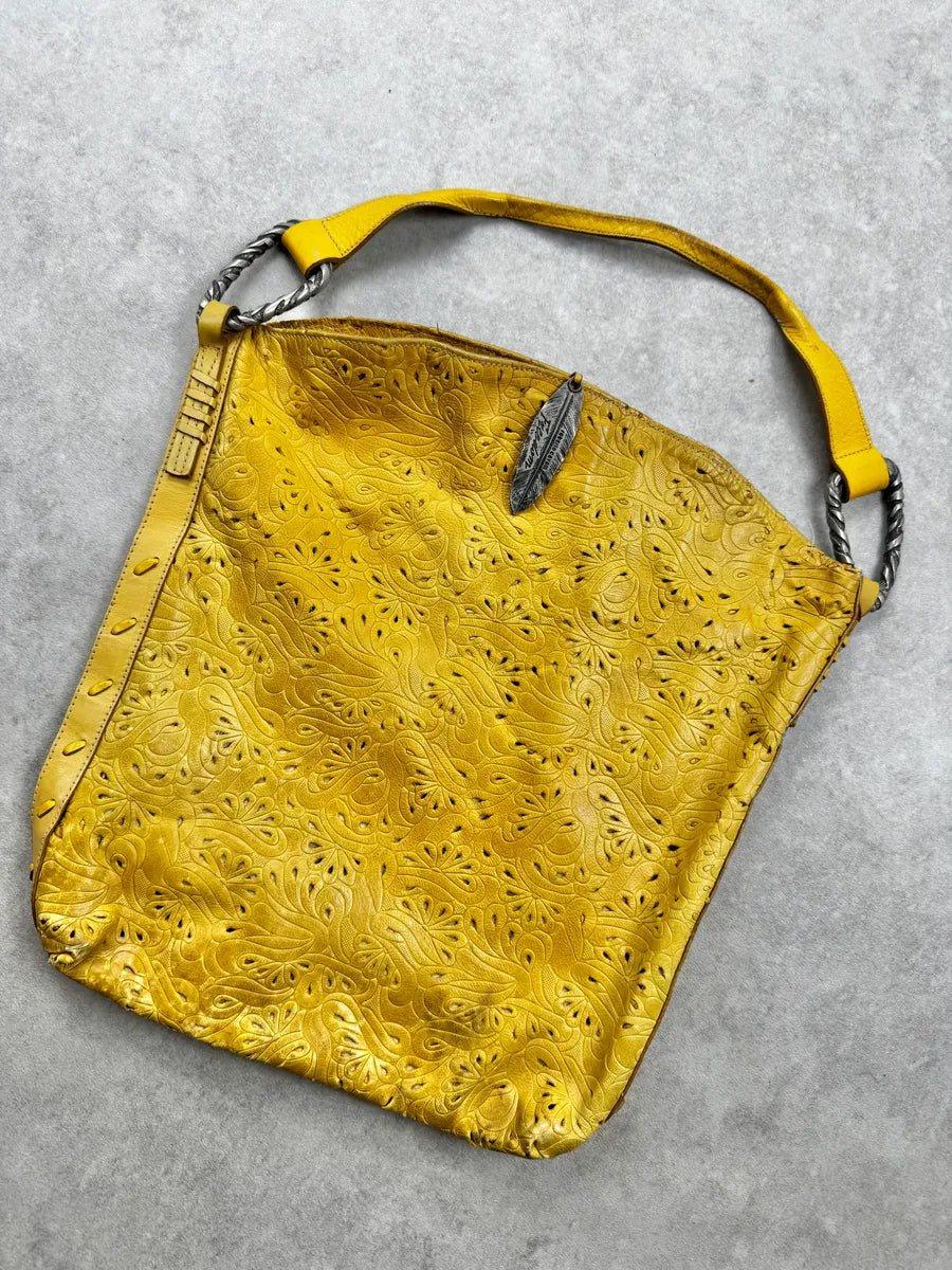 Roberto Cavalli Yellow Flower Pattern Feather Shoulder Bag CadQwhj 5