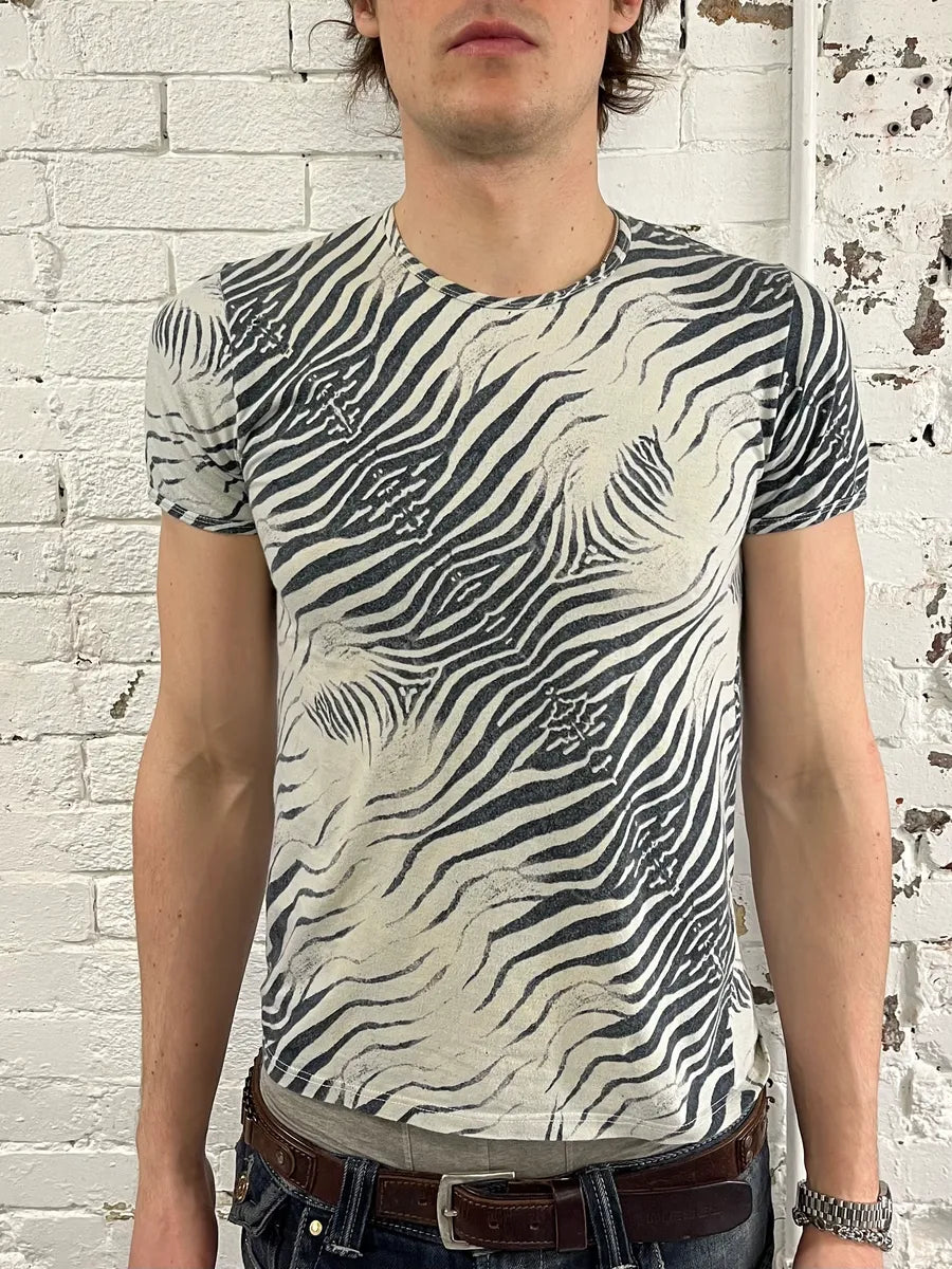 Roberto Cavalli Zebra Print Black & White T-Shirt MZppEEA 1