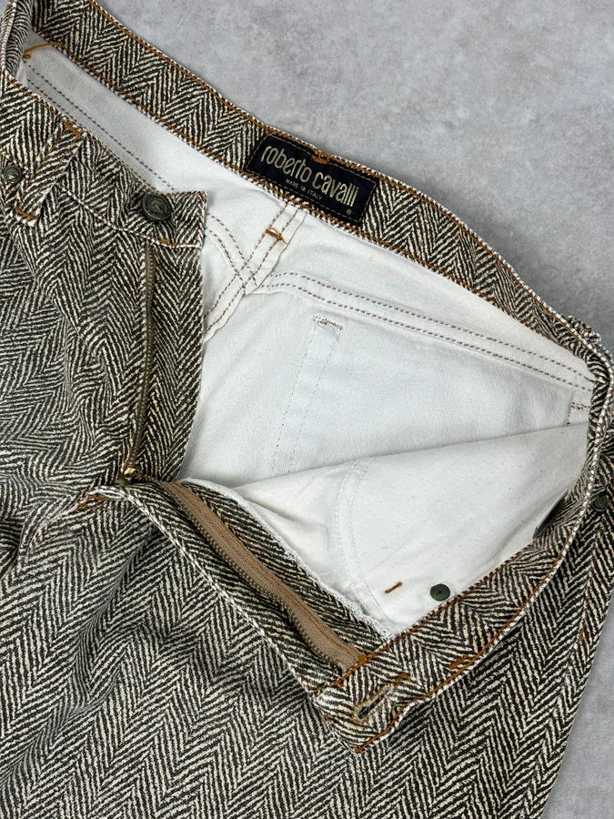 1990s Roberto Cavalli Zigzag Beige Pants RIdywiP 8