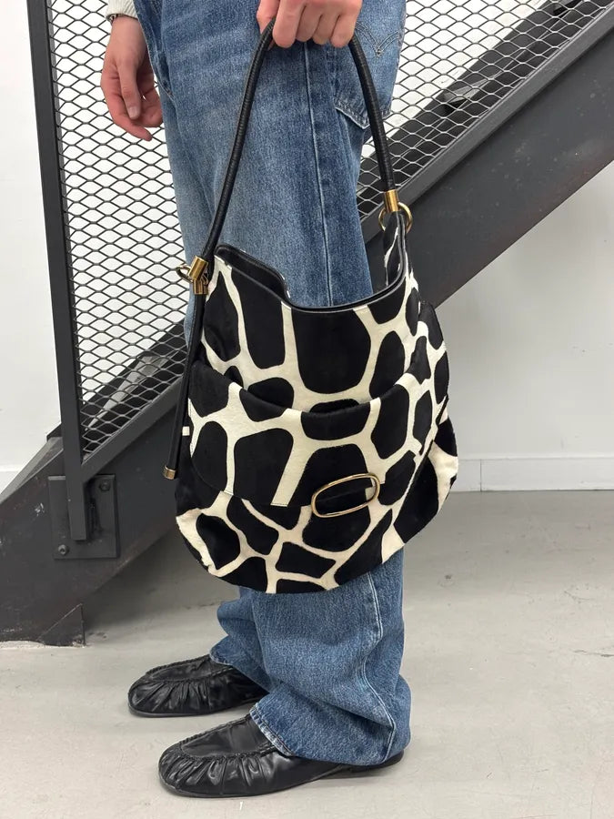 Roger Vivier Black & White Pony Hair Giraffe Print Shoulder Bag ZrcqlKq 1