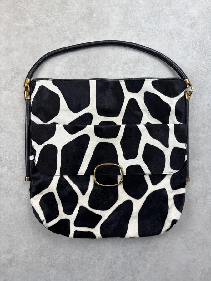 Roger Vivier Black & White Pony Hair Giraffe Print Shoulder Bag ZrcqlKq 0