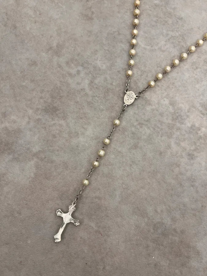 Rosary Archive White Cross Necklace ntnrwdL 6