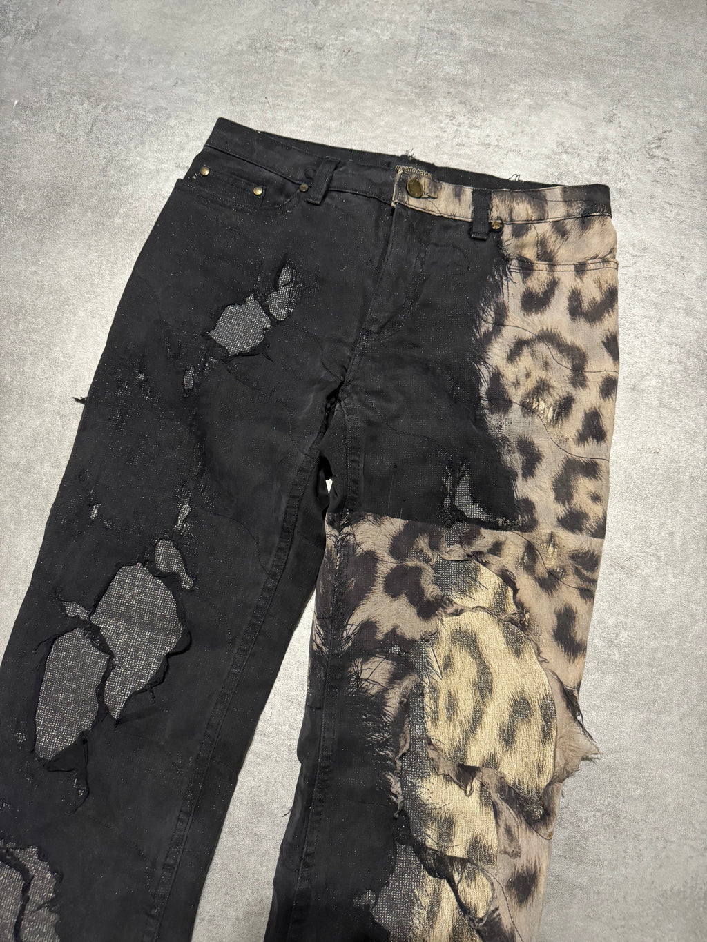 2000s Roberto Cavalli Deconstructed Leopard Magma Black Exploration Pants (S) - 9