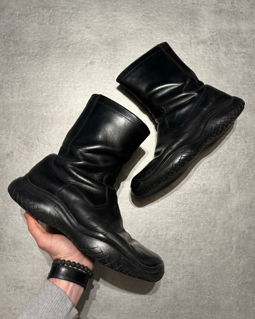 FW1999 Prada Ankle Vibram Black Leather Boots (45,5) - 1